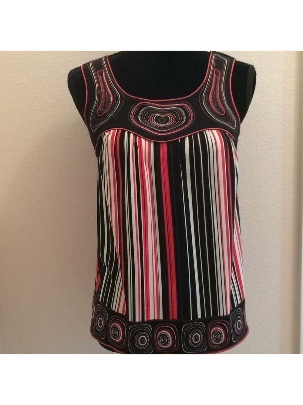 MAX STUDIO unique trendy striped sleeveless top coral black spring summer boho